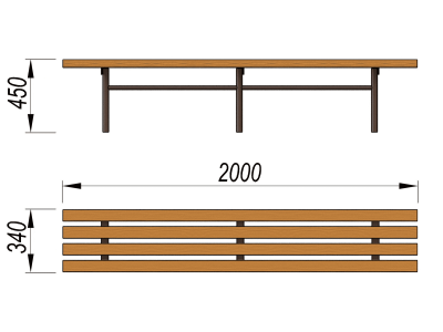Двухметровая лавочка без спинки 2 м МАФ 1602 в Казани